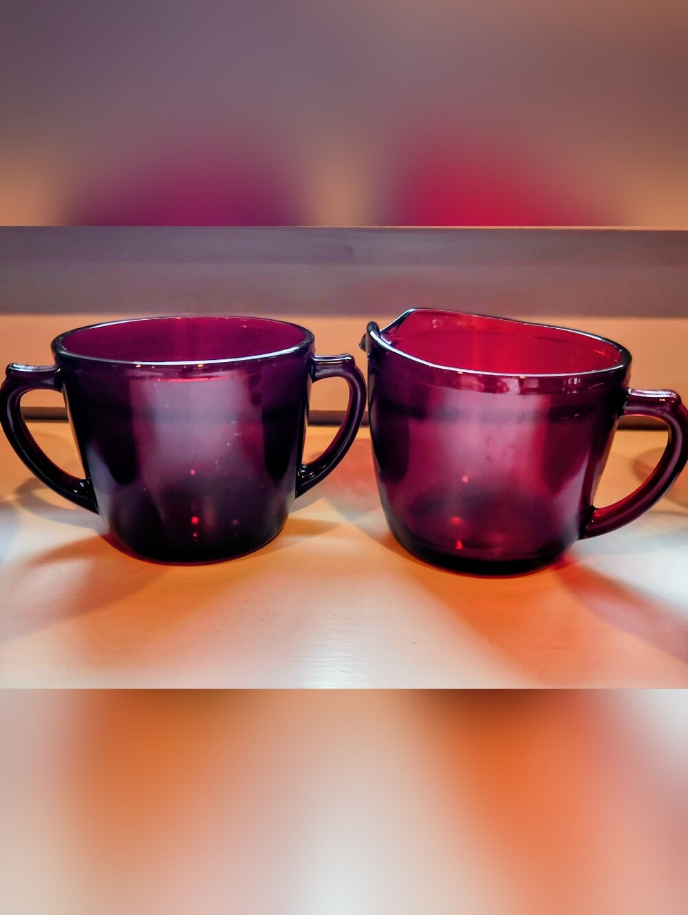 Vintage Anchor Hocking Royal Ruby Red Glass Creamer and Open Sugar Bowl Set